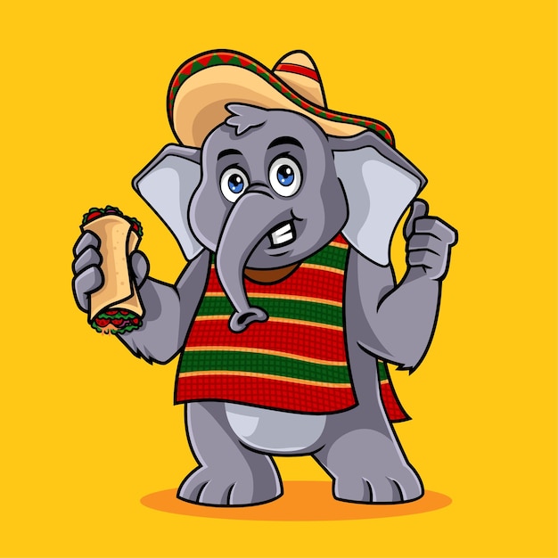 Cute elephant mexican burrito mascot vector illustration