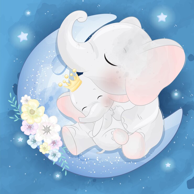Cute elephant mother and baby