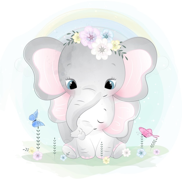 cute elephant mother and baby