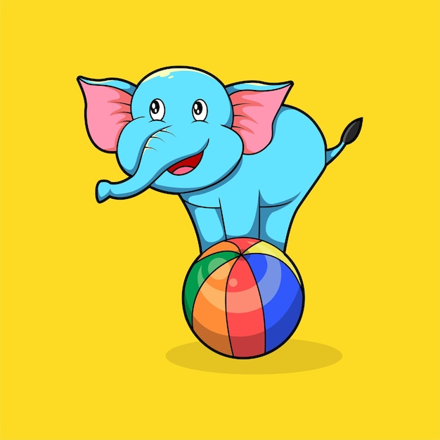 Vector cute elephant playing on a big colorful ball. a cute elephant playing on a big colorful ball