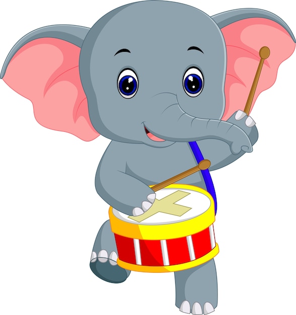 Cute elephant playing drum cartoon