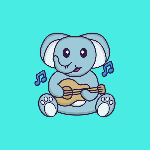 Simpatico elefante che suona la chitarra. concetto animale del fumetto isolato. stile cartone animato piatto