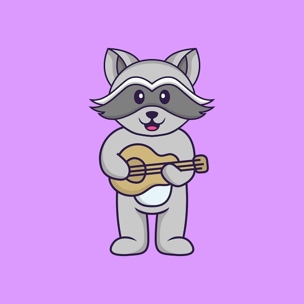 Cute elephant playing guitar. Animal cartoon concept isolated. Flat Cartoon Style