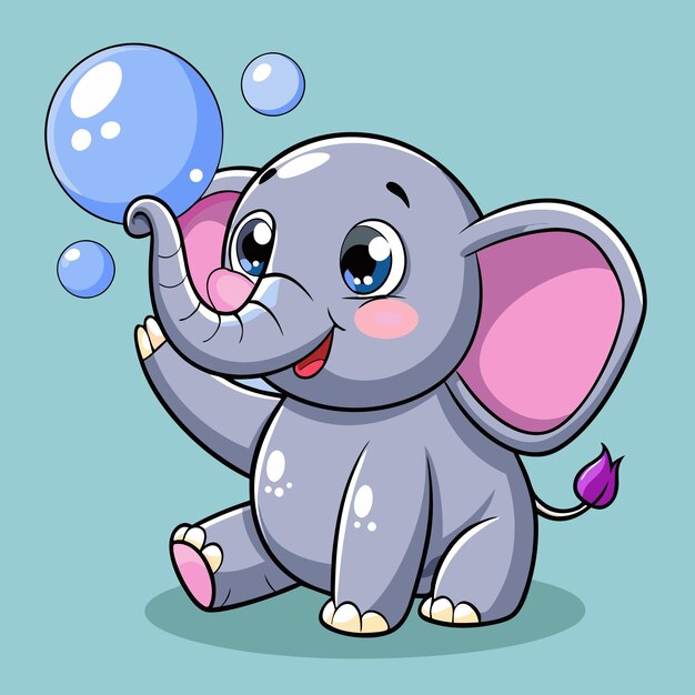 Vector cute elephant playing with bubbles cartoon vector