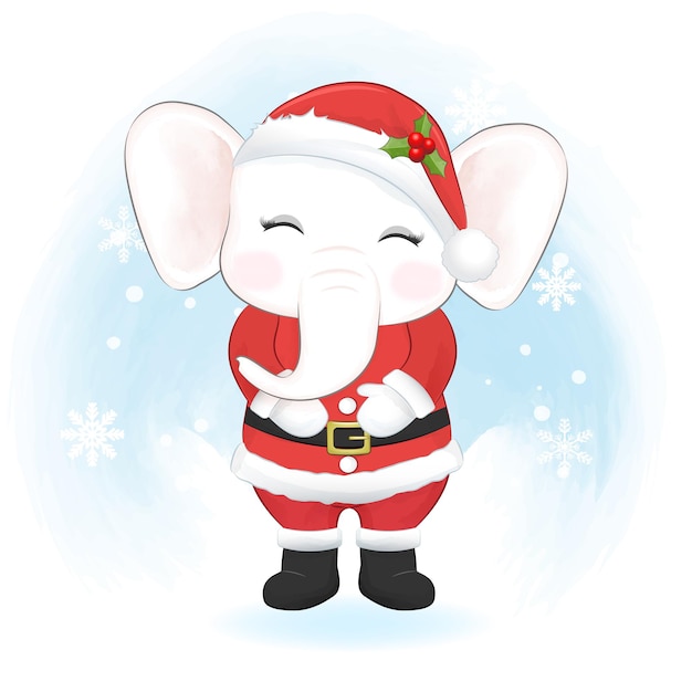 Cute elephant in santa costume Christmas season illustration