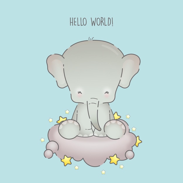 귀여운 코끼리 앉아 만화 벡터 아이콘 그림
