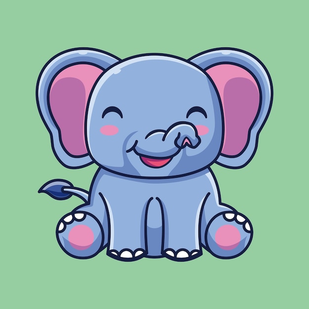 귀여운 코끼리 앉아 만화 벡터 아이콘 그림