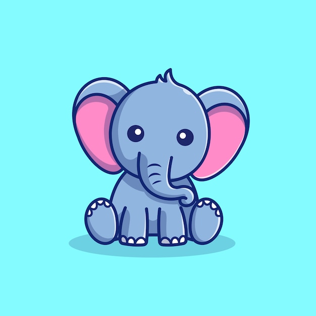 Cute elephant sitting icon illustration. elephant mascot cartoon character. animal icon concept isolated