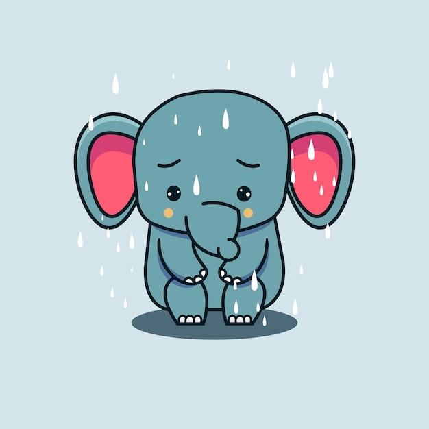 Cute elephant sitting in the rain