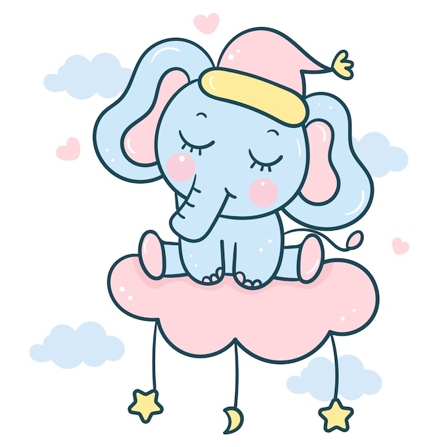 Милый слон спать на облаке