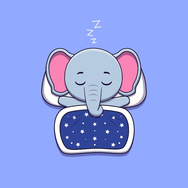 베개와 담요로 잠자는 귀여운 코끼리