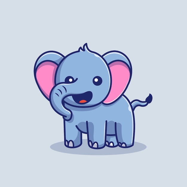 Cute Elephant Smiling Icon Illustration. Elephant Mascot Cartoon Character. Animal Icon Concept Isolated