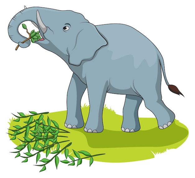 Vector cute elephant standing on grass and raising its trunk