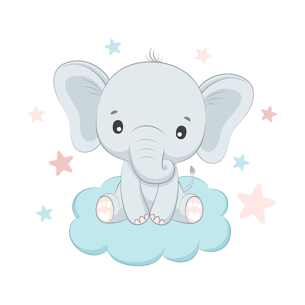 cute elephant that seeting on the cloud.