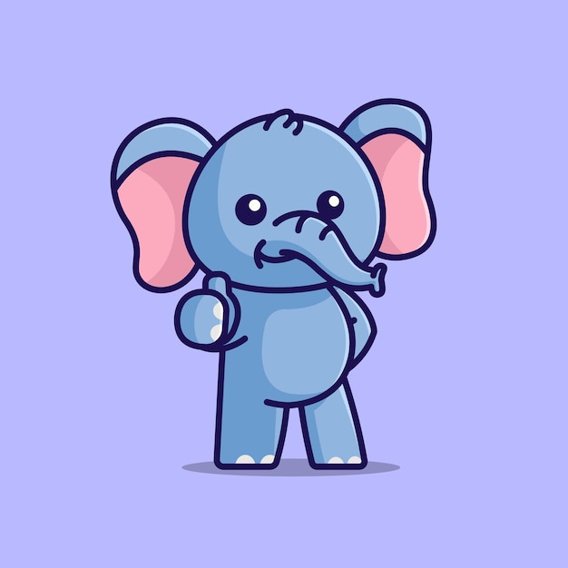 Cute elephant thumbs up simple cartoon vector illustration animal nature icon