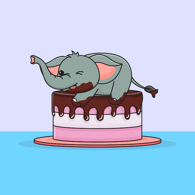 Vector cute elephant on top of chocolate cake