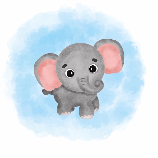 cute elephant watercolor blue background