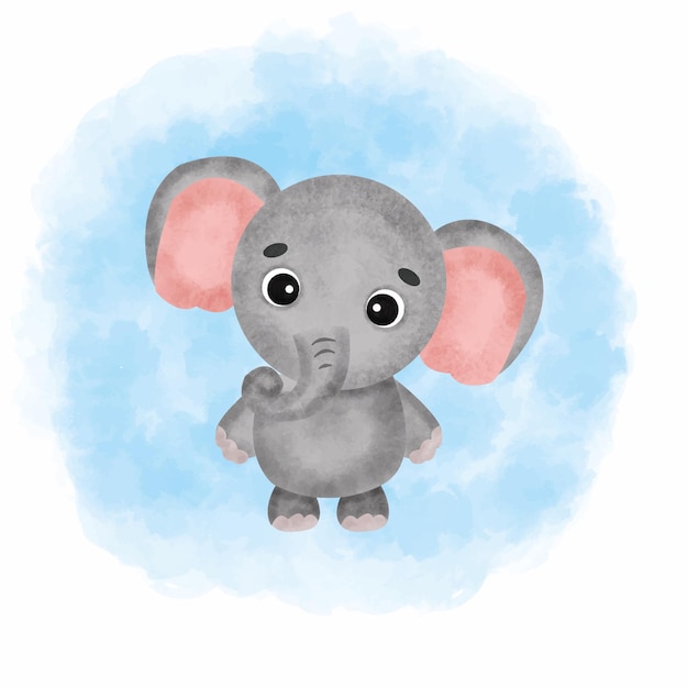 cute elephant watercolor blue background