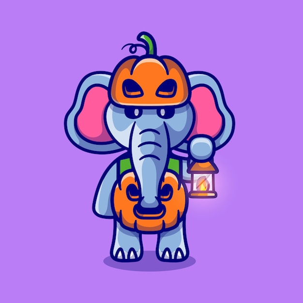 Elefante carino che indossa il costume da zucca di halloween