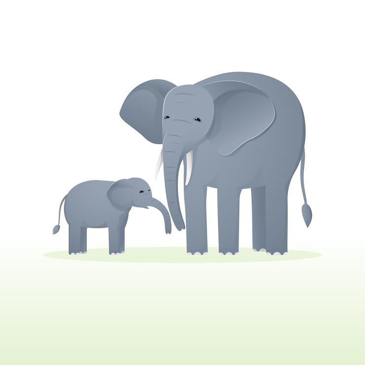 Vector cute elephant with baby elephant. animal wildlife flat cartoon.