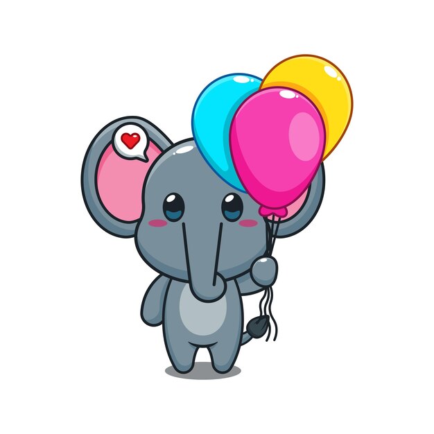 cute elephant with balloon cartoon vector illustration