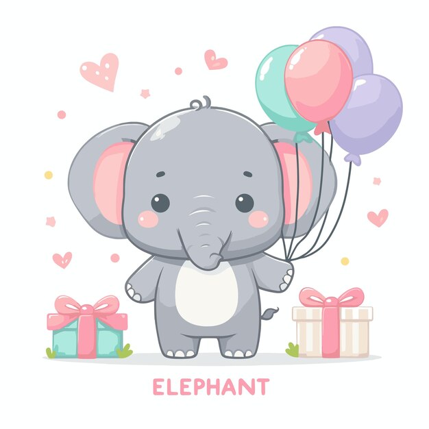 Vector cute elephant with balloon vector on white background
