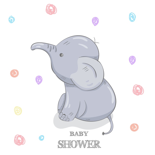 Vector cute elephant with cartoon hand drawn