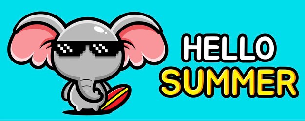 Cute elephant with summer greeting banner