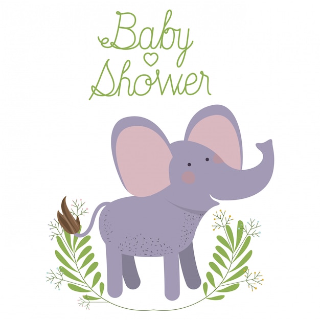 Vector cute elephant with wreath baby shower card