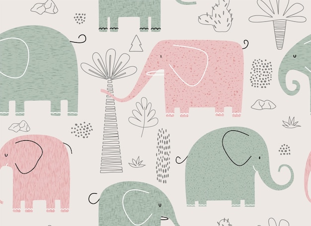 Cute elephants seamless pattern vector illustration