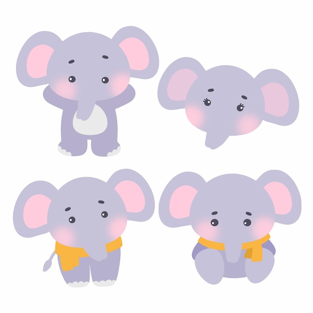 Cute elephants set.