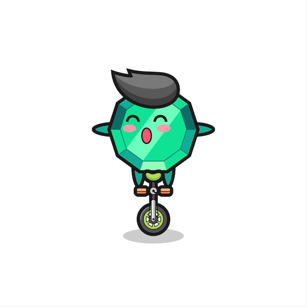 The cute emerald gemstone character is riding a circus bike , cute style design for t shirt, sticker, logo element