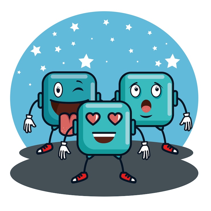 Vector cute emoji emoticons emotional faces icons