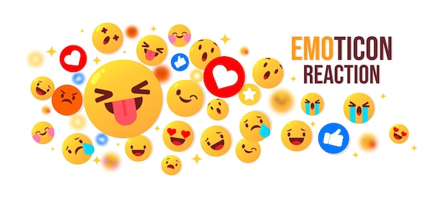 Vector cute emoji set round yellow emoticon reaction vector illustration