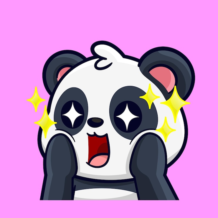 Vector cute emotes panda amaze with blink stars around eyes premium cartoon vector illustration
