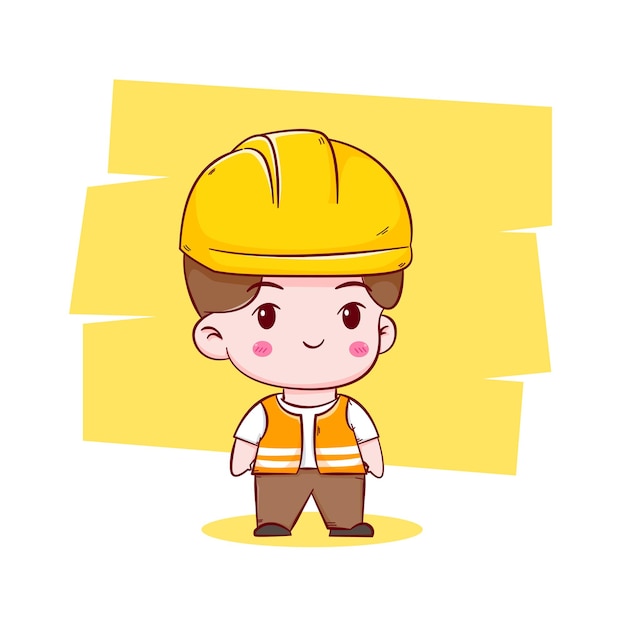 Cute Engineer construction worker concept hand drawn cartoon character