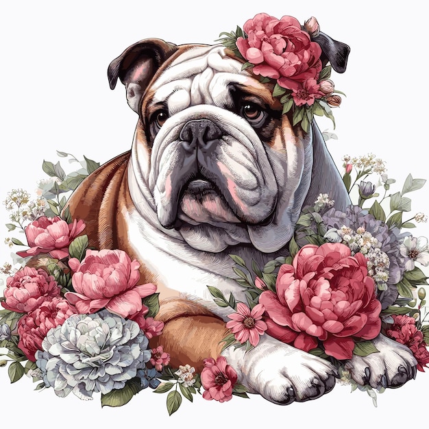 Vettore cartoon del cane bulldog inglese vector style sullo sfondo bianco