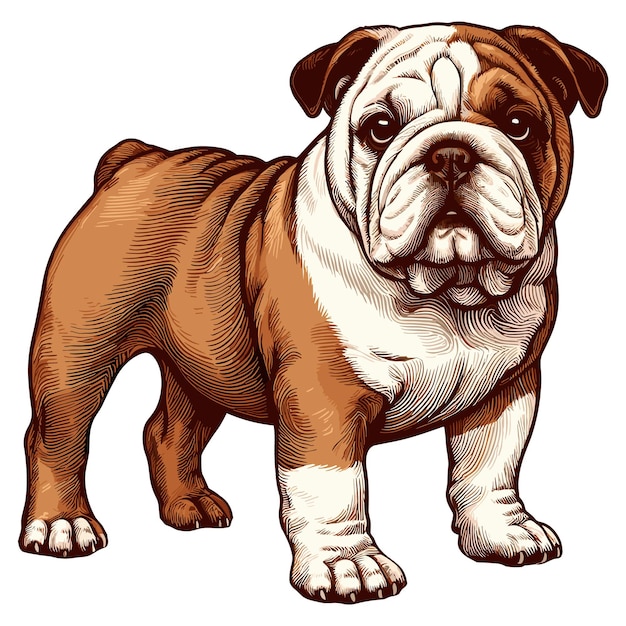 Vettore cartoon del cane bulldog inglese vector style sullo sfondo bianco