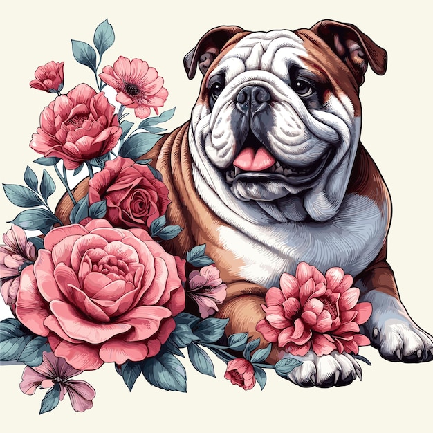 Vettore cartoon del cane bulldog inglese vector style sullo sfondo bianco