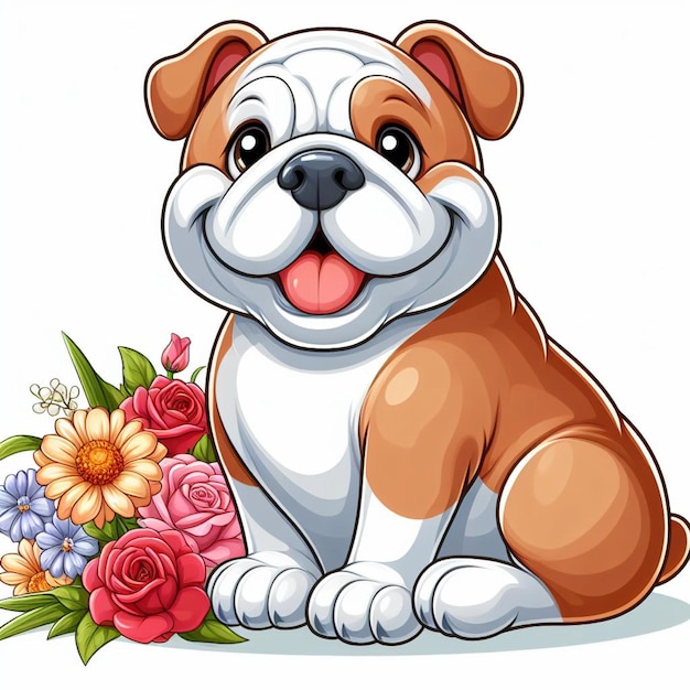 Vector cute english bulldog dog vector cartoon illustration