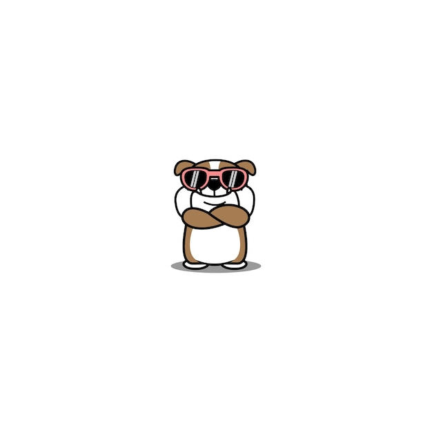 Cute english bulldog with sunglasses crossing arms cartoon