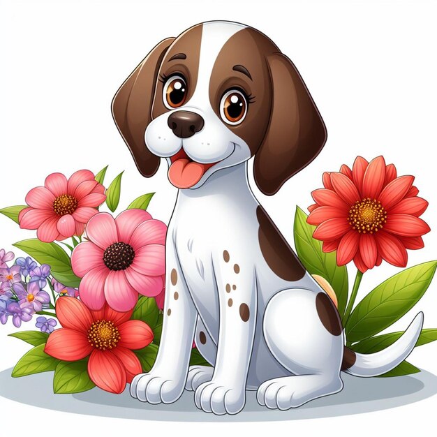 Vector cute english pointer dog cartoon vector style white background