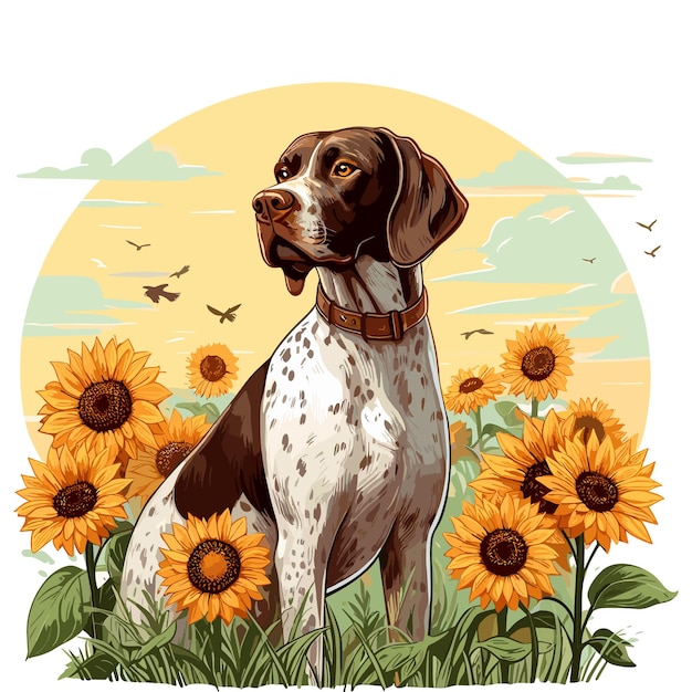 Cute English Pointer Dog cartoon Vector Style white background