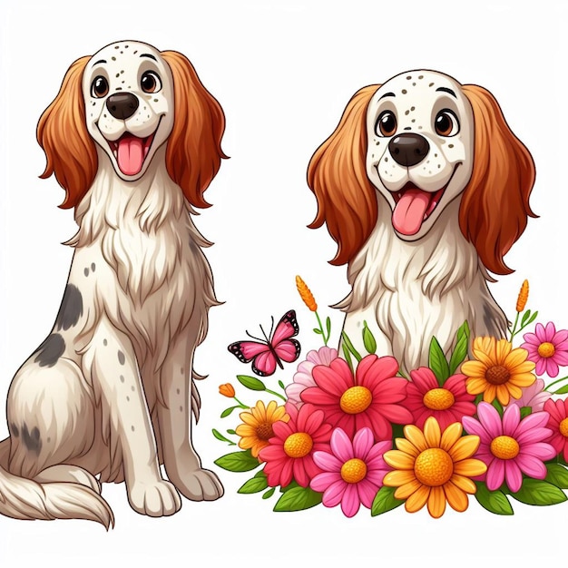 Vector cute english setter dog cartoon vector style white background