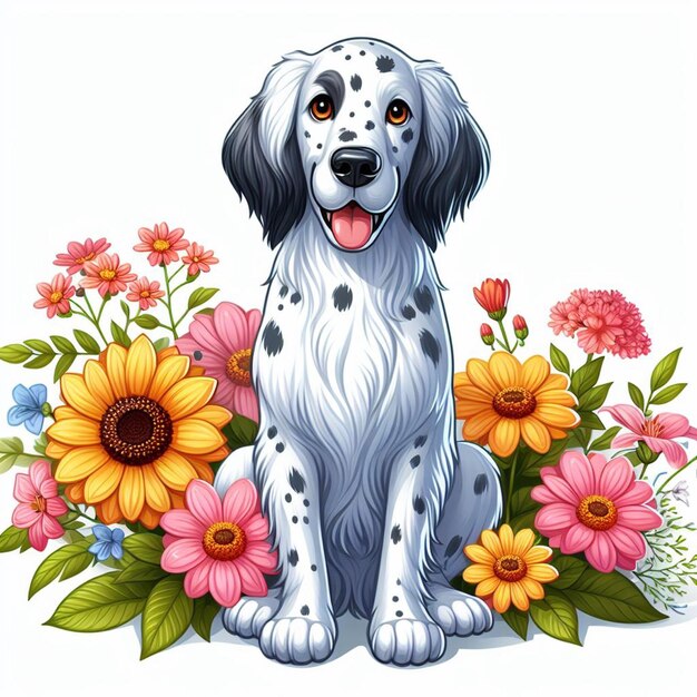 Cute English Setter dog cartoon Vector Style white background