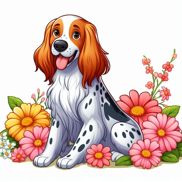 Vettore cartoon del cane setter inglese vector style sullo sfondo bianco