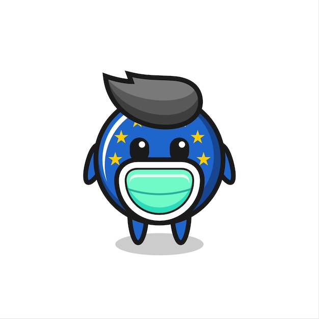 Cute europe flag badge cartoon wearing a mask