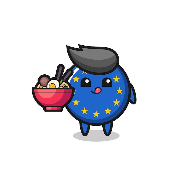 Cute europe flag badge character eating noodles