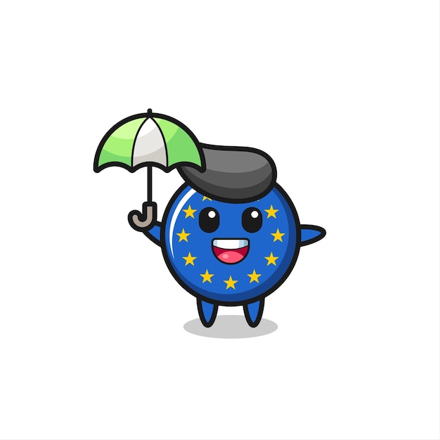 Cute europe flag badge illustration holding an umbrella