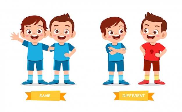 Vector cute example of opposite word antonym for kid